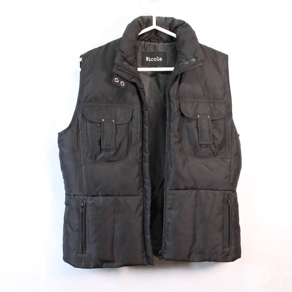 Nicole Black Puffy Vest Down Feathers Womans Size Small
